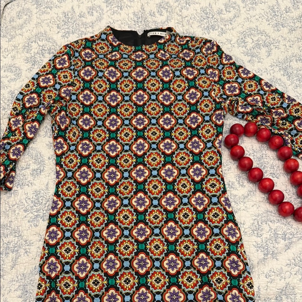 Alice + Olivia Orange Black Sheath Dress Long Sleeve